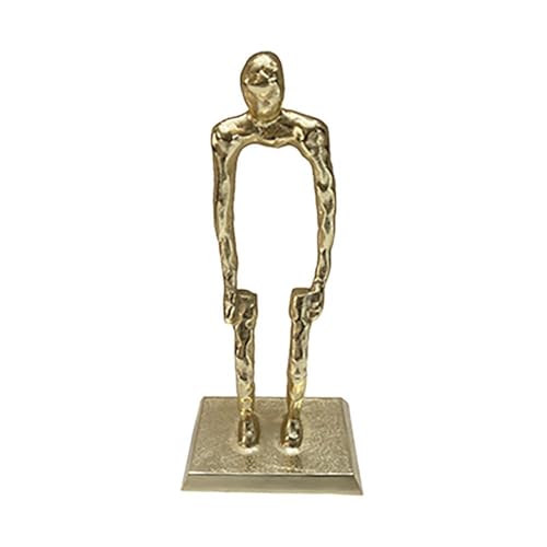 Gold Abstract Human Sculpture, 16.5-Inch Modern Art Decor Statue, Handcrafted Aluminum Figure, Unique Home Office Desk Decoration - 8" x 4.5" x 16.5"