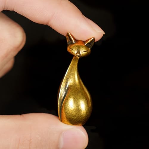 CHOVY Retro Handcrafted Elegant Cat Statue - 100% Solid Brass Desk Sleek Peek-a-Boo Feline in Regal Pose | Vintage Style Collectible Art Piece for Home, Unique Gift for Cat Lovers & Art Collectors - style: Cool Cat