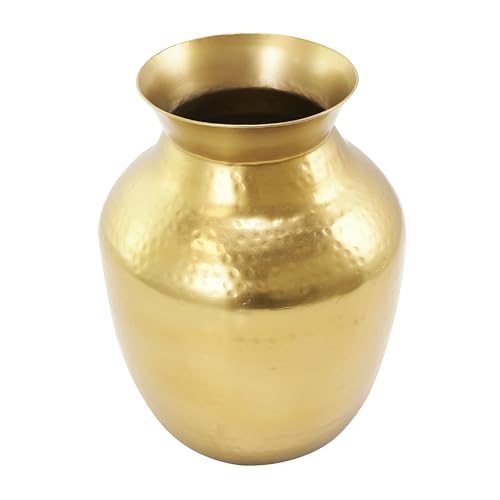 Deco 79 Metal Decorative Vase Hammered Spotted Centerpiece Vase, Flower Vase for Home Decoration 9" x 9" x 12", Gold