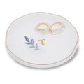 Personalized Ceramic Ring Dish, Initial Jewelry Tray for Rings, Earrings, Necklaces & Bracelets, Gift for Engagements, Birthdays, Holidays, Mom, Sister, Bridesmaid, Bride-to-Be, 4" Ring Plate - color: T