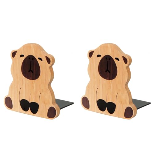 1 Pair Capybara Wood Bookends,Simple Cartoon Animal Capybara Design Non-Skid Beech Wood Bookends Desk Organizer Book Stand Book Holder Shelf Shelves Holder for Home School Office Library Decorative