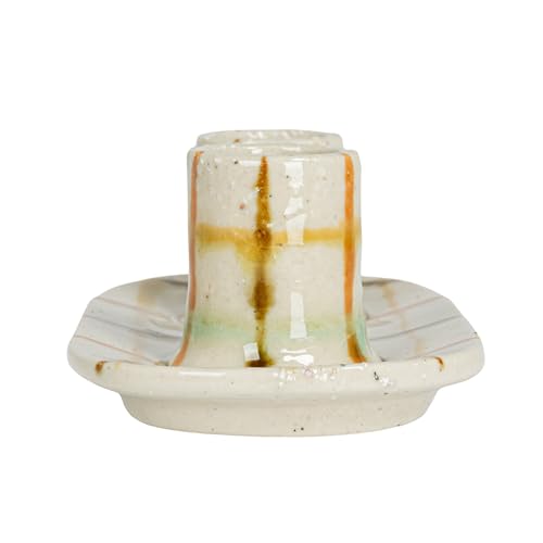 Creative Co-Op Checkered Charm Stoneware Taper Holders, Multicolor - style: Taper Holder
