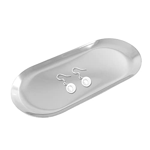 Hitefu 2 Pack Stainless Steel Decorative Tray, 7 Inch Long, Trinket Storage Tray Jewelry Dish Cosmetics Organizer for Bathroom Candle Perfume Serving Platter, Oval, Silver - color: Silver