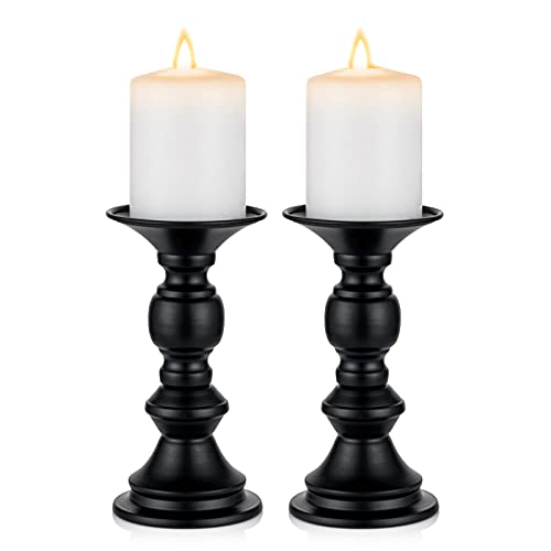 NUPTIO 2 Pcs Candle Holders for Pillar Candles, Black Candle Holder for 50mm Candles Christmas Halloween Mantlepiece Decorations, Ideal for Weddings Special Events Party Living Room - color: Black, size: 2 Pcs