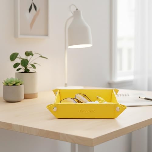 UnionBasic Small Valet Tray, Jewelry Tray for Rings Watches Earrings, Entryway Catchall Caddy for Coins Keys Change, Nightstand Bedside Valet Holder, Trays for Electronic Gadgets, Lemonade - color: Lemonade, size: 5.4" x 5.4" x 1.6"