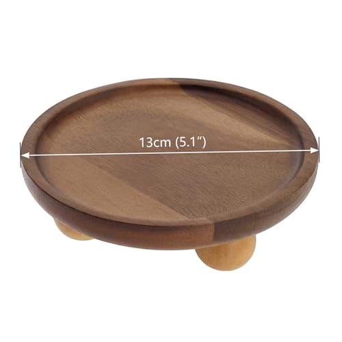 5.1 Inch Acacia Wood Round Tray with Raised Feet, Decorative Serving Tray for Jewelry, Keys, Candles, Rustic Home Decor for Vanity, Entryway Display