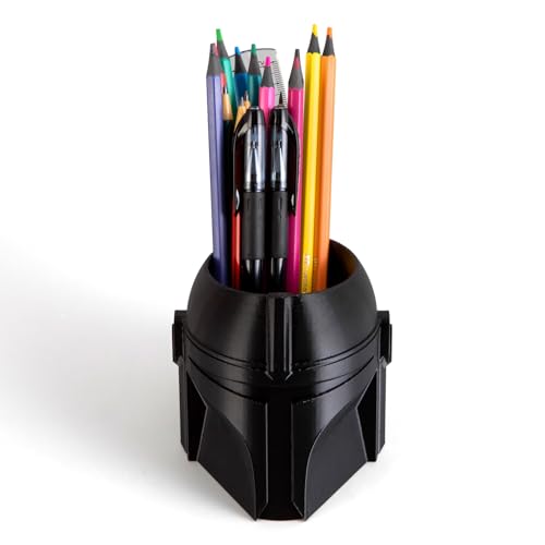 Cool Helmet Pen Holder, Armor Figurine Pencil Holder for Office Desk Decor, 3D Printed, Black, Durable and Fun Gift Idea - color: Black, size: Helmet