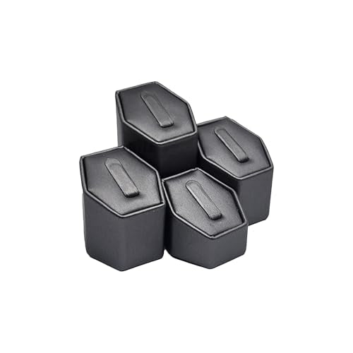 MOOCA 4 Pcs Set Faux Leather Ring Stand Holder Jewelry Display Set, Ring Holders for Jewelry Storage Organizer Stand Pedestals Display, Steel Gray, 1 3/4W x 1 5/8D and ½” H,¼” H,2 ½” H - color: Steel Gray Faux Leather