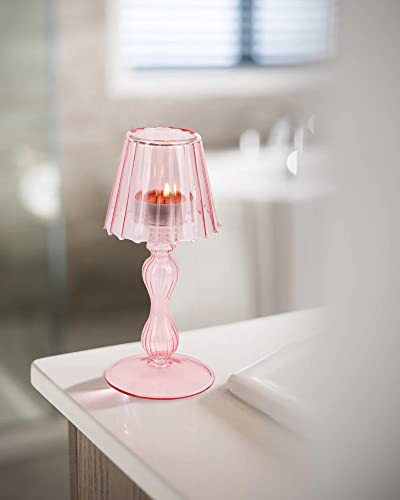 Gurfuy Desk Lamp Shaped Glass Candle Holder - Glass Hurricane Candleholder Crystal Decorative Candle Stand for Table Wedding Dinning Centerpieces Party Supplies Festival Decor Pink - color: Pink