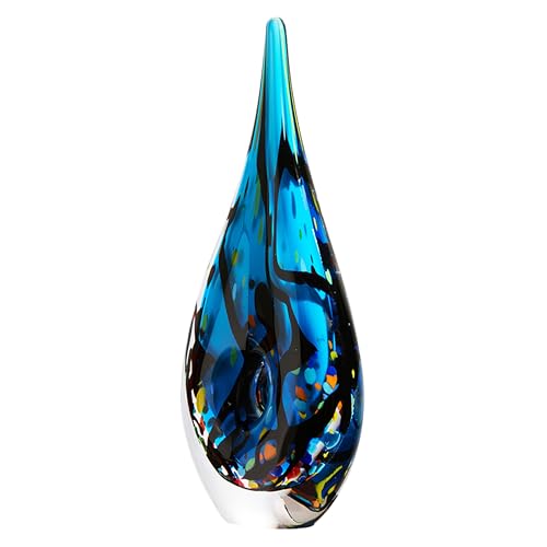Luxury Lane Hand Blown Abstract Hollow Blue Tear Drop Sommerso Art Glass Sculpture for Home Decor 11.5 inch Tall Centerpiece Table Decoration - size: 11.5" tall
