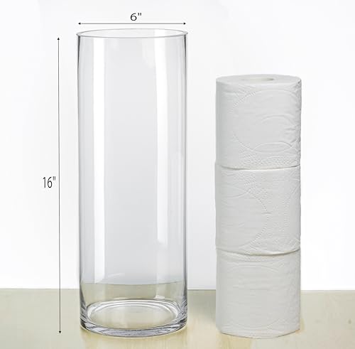CYS EXCEL Cylinder Clear Glass Vase (H-16" D-6") | Multiple Size Choices Glass Flower Vase Centerpieces | Hurricane Floating Candle Holder Vase - size: H-16" D-6"