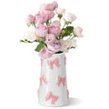 Chunful Embossed Pink Bow Ceramic Vase for Home Decor 7.1 Inch Cute Coquette Gifts for Women Girls Mother's Day Modern Decorative Bouquet Flower White Vases for Living Room Table - style: Pink Bow
