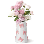Chunful Embossed Pink Bow Ceramic Vase for Home Decor 7.1 Inch Cute Coquette Gifts for Women Girls Mother's Day Modern Decorative Bouquet Flower White Vases for Living Room Table - style: Pink Bow