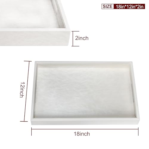18x12 inches Leather Ottoman Serving Tray with Hole Handles, Rectangle Modern Service Tray for Living Room, Coffee Table, Bed, Tea, Food, Butler Countertop, Kitchen, Dinner, Picnic (White) - color: White, size: 18" x 12" x 2"