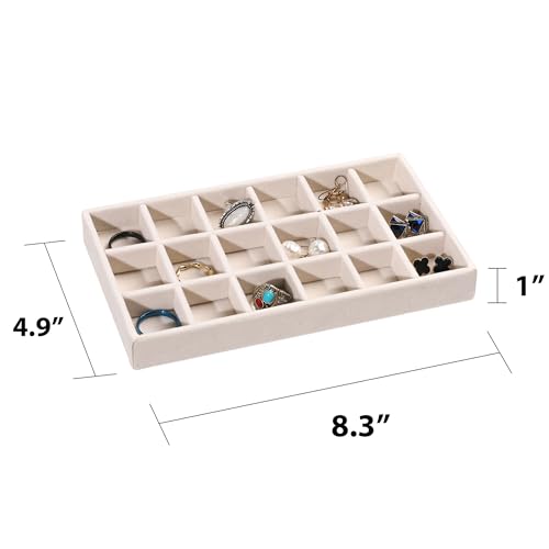 Frebeauty Jewelry Organizer Tray,Stackable Velvet Jewelry Trays,Drawer Inserts Earring Organizer For Women Jewelry Storage Display Case for Rings Stud Necklaces,Set of 6(Beige) - color: Beige, size: Set 6