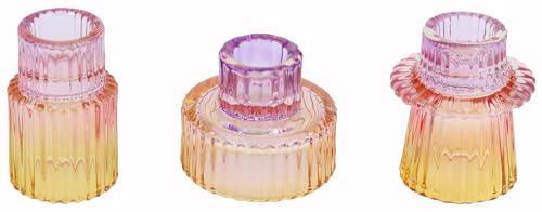 Vixdonos Glass Candlestick Holders Tealight Candle Holders for Table Centerpieces, Wedding Decor and Dinner Party (3 Pcs, Purple-Pink-Yellow) - color: Purple-pink-yellow, size: 3 Pcs
