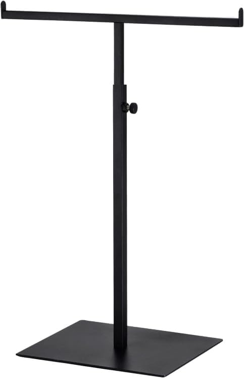 Purse Display Stand T Shaped, Countertop Jewelry/Scarf/Handbag T-Bar Display Stand, Tabletop Double Hook Hanging Stands for Long Necklaces, Metal with Adjustable Height - Black - color: Black