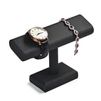 Oirlv Premium Leather Watch Display Stand T-bar Showcase Jewelry Display Holder Home Chain Bracelet Bangle Organizer (Black) - color: Black