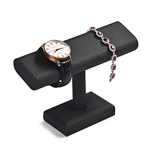 Oirlv Premium Leather Watch Display Stand T-bar Showcase Jewelry Display Holder Home Chain Bracelet Bangle Organizer (Black) - color: Black