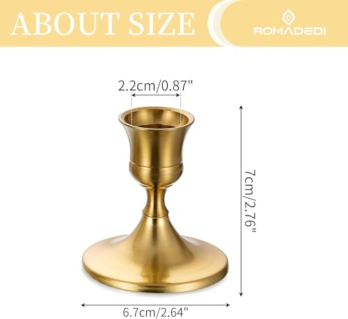 Romadedi Gold Candlestick Candle Holders for Taper, 12 PCS Gold Brass Color Candle Stick Candle Holder for Table Centerpiece, Wedding Reception, Festive Christmas Mantel Decoration or Home Decor - color: Brass-1, size: 12 pcs