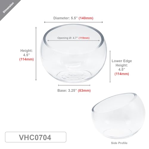 WGVI Slant Cut Bowl Glass Vase, Width 5.5", Height 4.5", Clear Terrarium, Candy Dish, Fruit Jar, Floral Container for Wedding Party Event, Home Office Decor, 1 Piece - size: Slant Bowl 4.5"H