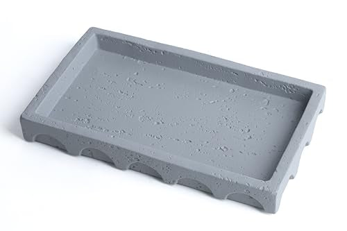 Vixdonos Decorative Tray with Semi-Circular Pattern Edge,Rectangular Concrete Tray for Coffee Table Decor,9.8X5.8X1.2 Inches(Gray) - color: Gray