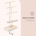 Lolalet Jewelry Holder Tree with Velvet Tray, 4 Tiers Necklace Display Stand Rack with Ring Slots Organizer for Earrings Bracelets Bangles Ring, Valentine's Day Gift -Beige - color: Beige