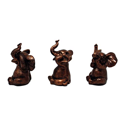 Nature's Mark 3 Baby Elephants See No Evil Hear No Evil Resin Statue Figurine Home Decorative Accent Decor