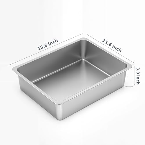 Kirecoo Stainless Steel Cat Litter Box, Small Metal High Sided Cat Pan Box, Indoor Litter Tray, Non Stick, No Smell, Easy to Clean, Pet Toilet Supplies for Cats - size: 15.6” L x 11.6” W x 3.9” H