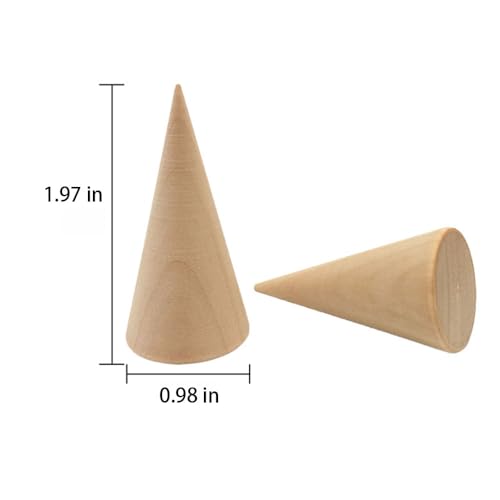 Natural Wood Ring Display Cones, 10 Pack Vertical Jewelry Holder Stands, DIY Craft Finger Ring Organizer