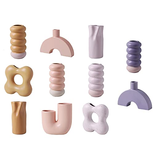 Nordic Ceramic Vase Modern Abstract Art Geometric Flower Plant Holder Decor - size: Pink U water pipe