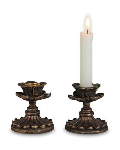 Taper Candle Holder Vintage: Resin Candlestick Holders Small Candle Sticks Holder Antique Decoration for Dinning Table Mantel Wedding Centerpieces Halloween Christmas Set of 2