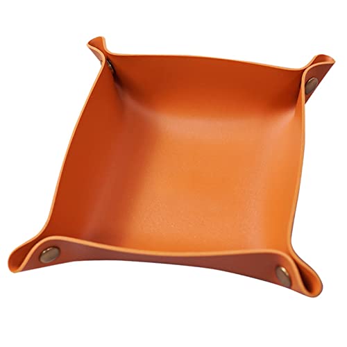 Foldable Leather Catchall Tray, Jewelry Organizer for Travel, Nightstand, Home or Office (Orange-S) - color: Orange