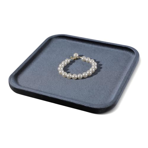 Resilient Velvet Jewelry Display Tray for Ring Earrings Bracelet Necklace, Flat Jewellery Dish for Showcase Store Retail Counter Exhibition Photography Livestream (Slate Gray, Large) - color: Slate Gray, size: Large