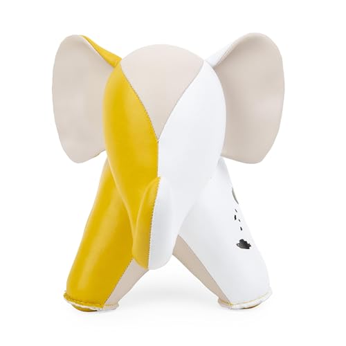 Bookend Elephant Abby Fresh Awaken, Leather Bookends for Shelves, Handmade Animal Home Decor, Zuny Series, White+Yellow Leopard+Ochre Yellow - color: Elephant Abby Yellow
