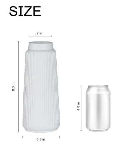 White Ceramic Vase, 8 Inch Conical Flower Vase for Pampas Grass, Modern Minimalist Ribbed Decorative Vase for Living Room Table, Shelf Decor - color: Matte White03
