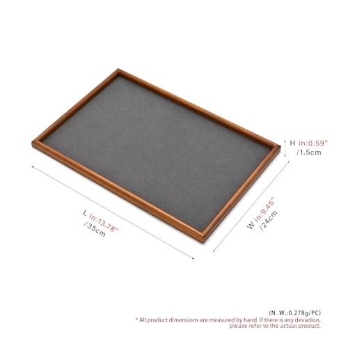 Jewelry Display Tray for Ring Earrings Necklace Bangle Solid Wood Jewelry Dish Tray Catchall(L,Grey) - color: Grey, size: 35 * 24 * 1.5cm