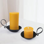 Matte Black Iron Pillar Candle Holder, with Handle, Simple Industrial Style ，Table Centerpiece Decoration，with Safety Spike.