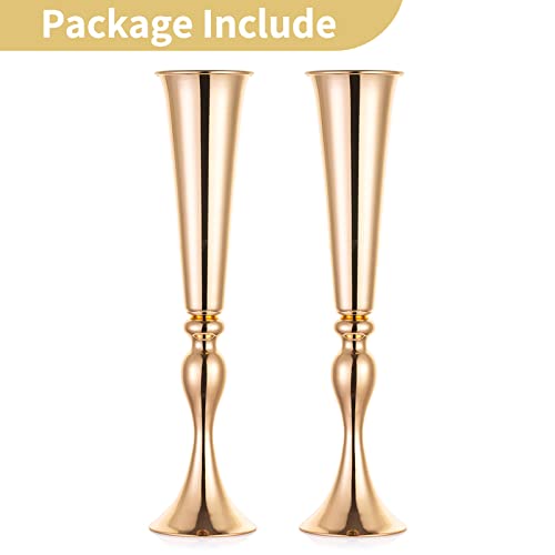 NUPTIO Gold Tall Centerpiece Table: 21.9" Trumpet Vases for Wedding Metal Flower Stand for Party Decorations Set of 2 - size: 2 Pcs