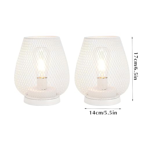 JHY DESIGN Set of 2 Metal Cage LED Lanterns Battery Powered Cordless Accent Light with LED Great for Weddings Parties Patio Events for Indoors Outdoors(White) - style: Set of two White egg