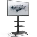FITUEYES Rolling TV Stand with Power Outlets, Swivel Portable TV Stand for 32-70 Inch LCD LED OLED Flat/Curved Panel Screen TVs, Height Adjustable&Wood Base, Mobile TV Cart with 2 Shelves, Black - color: Black, style: With Wheels & Power Strip