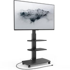 FITUEYES Rolling TV Stand with Power Outlets, Swivel Portable TV Stand for 32-70 Inch LCD LED OLED Flat/Curved Panel Screen TVs, Height Adjustable&Wood Base, Mobile TV Cart with 2 Shelves, Black - color: Black, style: With Wheels & Power Strip