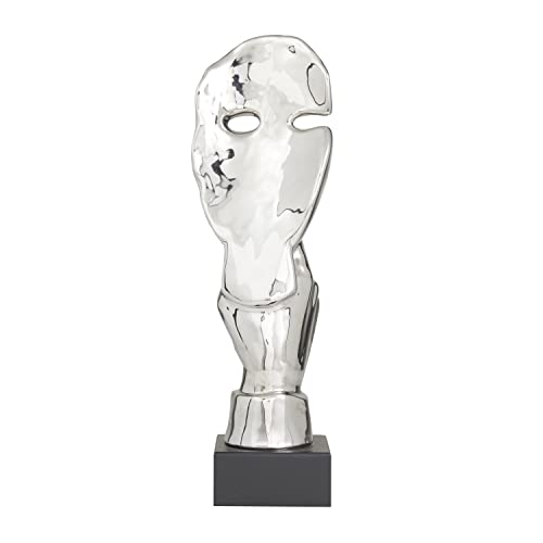 Deco 79 Polystone Mask Decorative Sculpture Quiet Gesture Home Decor Statue, Accent Figurine 5" x 5" x 17", Silver