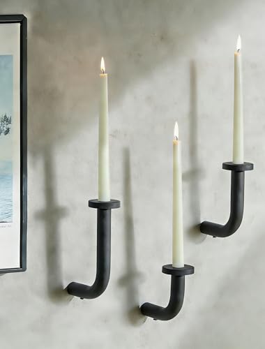 Black Modern Taper Candle Sconces : Set of 3 Iron Minimalist Wall Decor for Living Room - Metal Taper Wall Candle Holder for Home Narrow Corner Hallway - size: 4.3 in+5.9 in+7.5in