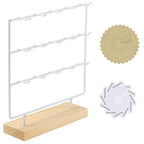 Earring Display Stand 3 Tier 15 Hooks Wood Earring Display Rack Holder for Earings Necklaces Rings Bracelets Keychains (White) - color: White