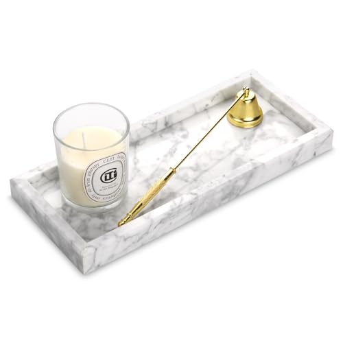 Marble Bathroom Vanity Tray, Natural Luxury Vanity Home Kitchen Bathroom Table Tray, Stone Decorative Countertop Dresser Trays for Key Coffee Perfume Jewelry Makeup (Carrara White, 12"x 5" x1.2") - color: Carrara White, size: 12" x 5" x 1.2"