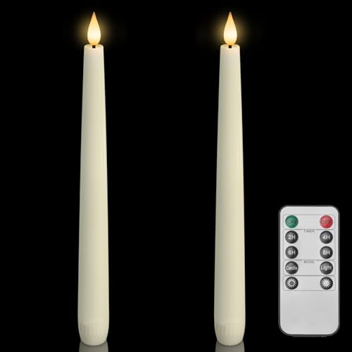 Homemory 2 Pcs Waxy Flameless Taper Candles with Remote, Flickering Battery Operated Taper Candle, Led Flameless Candlesticks Classic Tall Candles for Home, Wedding, Party, Ivory, 9.6 inches - style: Classic - Ivory 9.6"
