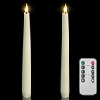 Homemory 2 Pcs Waxy Flameless Taper Candles with Remote, Flickering Battery Operated Taper Candle, Led Flameless Candlesticks Classic Tall Candles for Home, Wedding, Party, Ivory, 9.6 inches - style: Classic - Ivory 9.6"