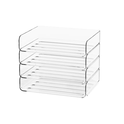FANXIYQ 4-Tier Acrylic Paper Tray Organizer - Low-Profile Desk File Sorter for Office/Home, Clear Stackable Letter Tray for Bills, Crafts, Notebooks - color: 4-tier-horizontal, size: 12.6" x 9.6" x 11"