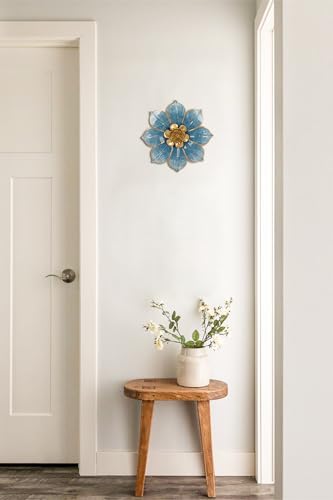 10" Metal Flowers Wall Decor, Blue & Gold 3D Floral Metal Wall Art Decor for Inoor & Outdoor Use, Vintage & Modern Walls Arts for Bathroom, Living Room, Bedroom, Office, Garden, Patio, Porch, 1 Piece - color: # 1 Blue and Gold